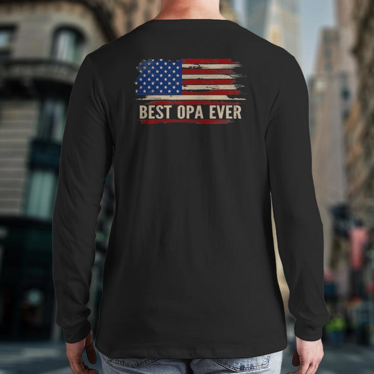 Vintage Best Opa Ever American Flag Father's Day Back Print Long Sleeve T-shirt