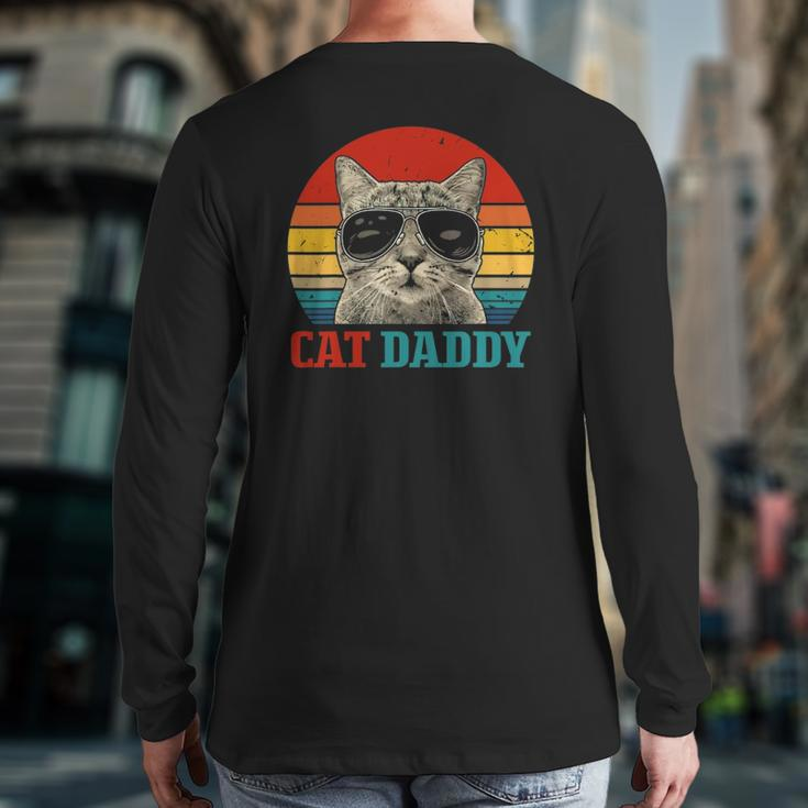 Vintage Cat Daddy Cat Father Husband Cat Lover Animal Lover Back Print Long Sleeve T-shirt