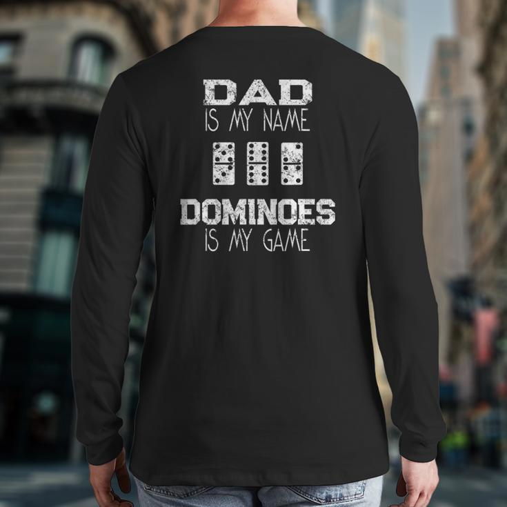 Vintage Double Six Dominoes Game Themed Domino Player Dad Back Print Long Sleeve T-shirt