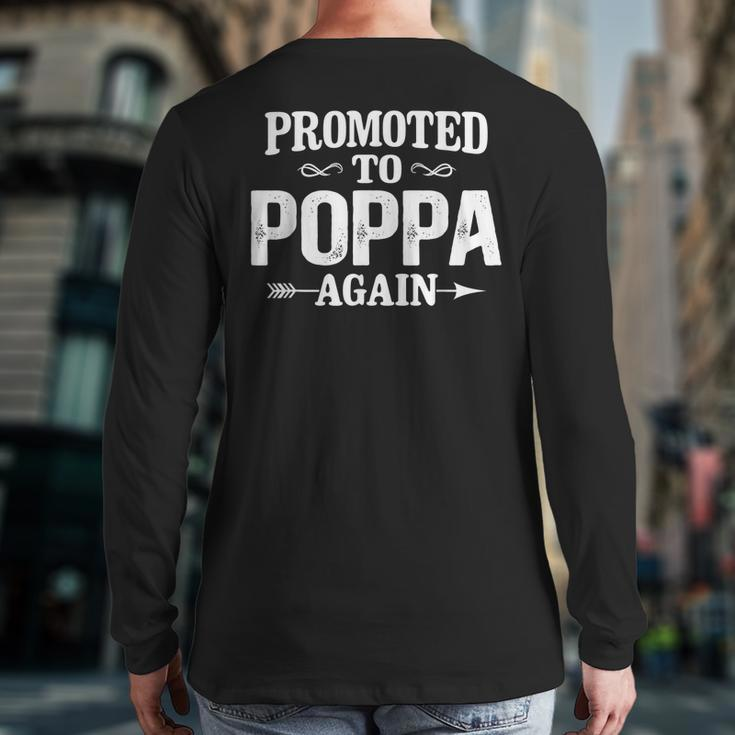 Vintage Promoted To Poppa Fathers Day New Dad Grandpa Back Print Long Sleeve T-shirt