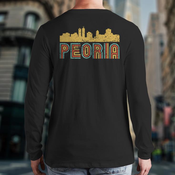 Vintage Retro Peoria Illinois Skyline Back Print Long Sleeve T-shirt