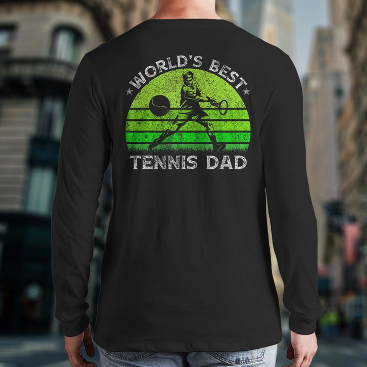 Vintage Retro World's Best Tennis Dad Silhouette Sunset Back Print Long Sleeve T-shirt
