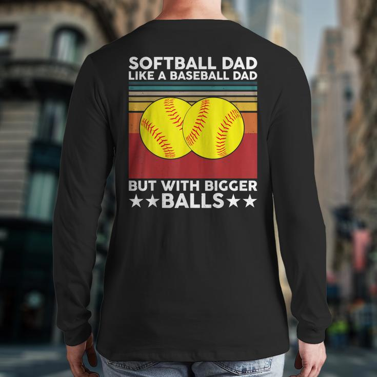 Vintage Softball Dad Like A Baseball Dad Us Flag Fathers Day Back Print Long Sleeve T-shirt