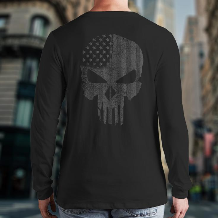 Vintage Us Flag Skull Us Army Back Print Long Sleeve T-shirt