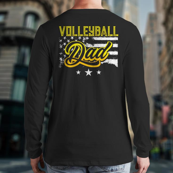 Volleyball Dad American Flag Back Print Long Sleeve T-shirt