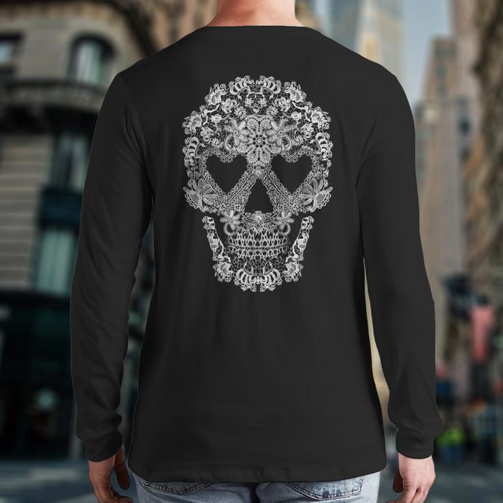 White Lacy Skull With Heart Eyes Back Print Long Sleeve T-shirt