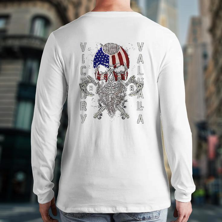 American Viking Victory Skull Flag Back Print Long Sleeve T-shirt