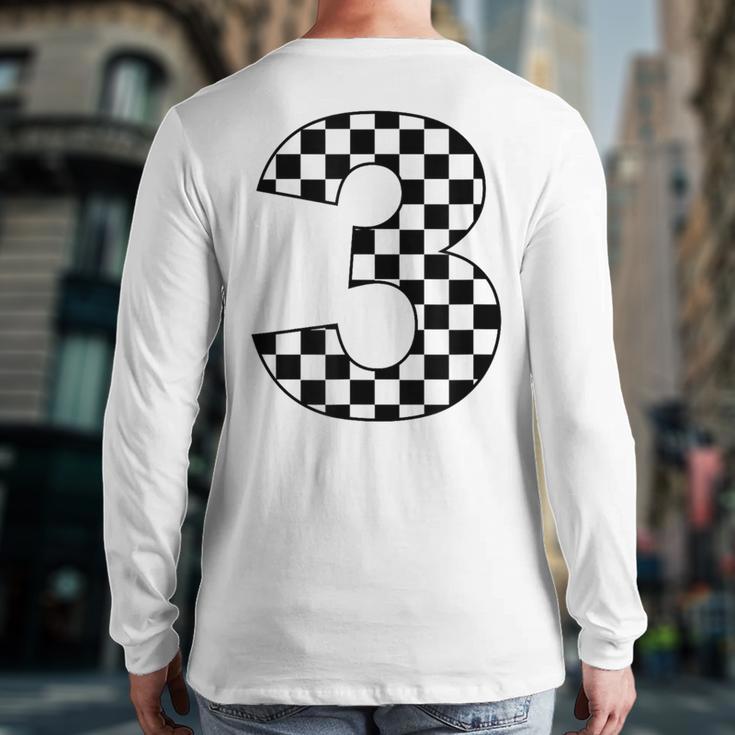 Checkered Birthday 3 Three Race Car 3Rd Birthday Racing Car Back Print Long Sleeve T-shirt