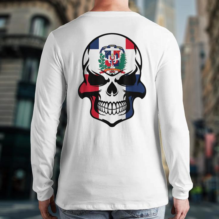 Dominican Flag Skull Cool Dominican Republic Skull Dominican Republic Back Print Long Sleeve T-shirt