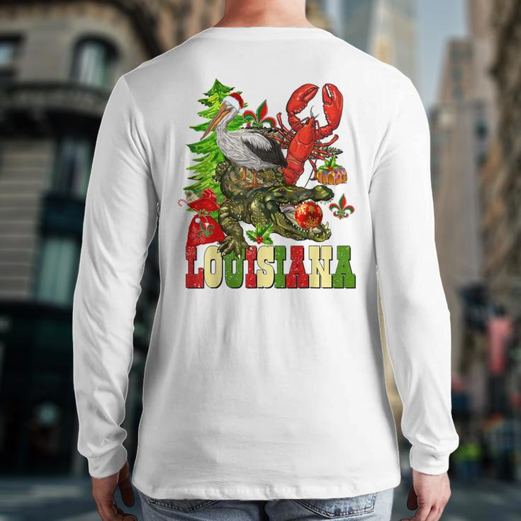 Louisiana Cajun Christmas Crawfish Pelican Alligator Xmas Back Print Long Sleeve T-shirt
