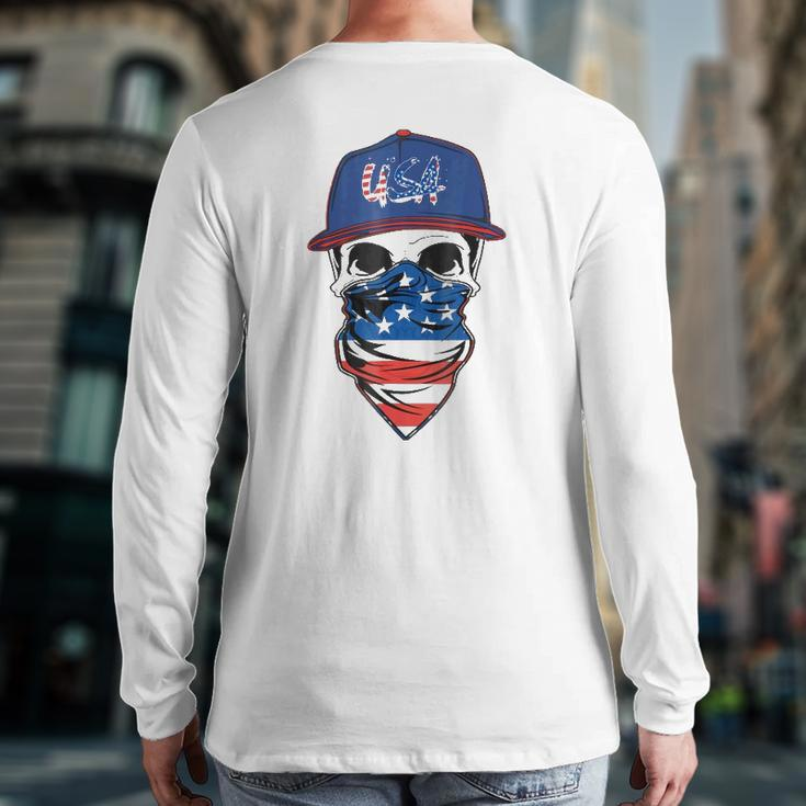 Men's American Flag Skull Usa Military Back Print Long Sleeve T-shirt
