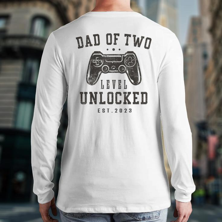 Mens Dad Of Two Level Unlocked 2023 Promoted To Daddy Again Back Print Long Sleeve T-shirt