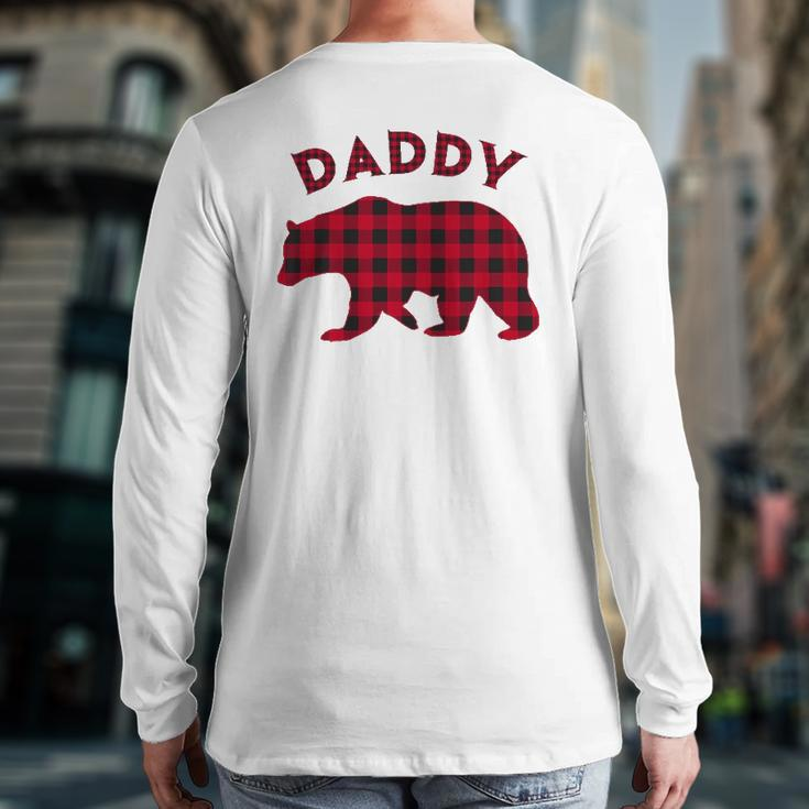 Mens Daddy Bear Red Plaid Christmas Buffalo Pajama Back Print Long Sleeve T-shirt