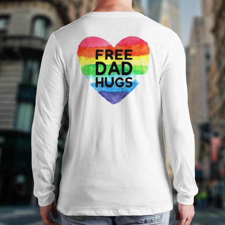 Mens Free Dad Hugs Rainbow Heart Flag Gay Lgbt Pride Month Back Print Long Sleeve T-shirt