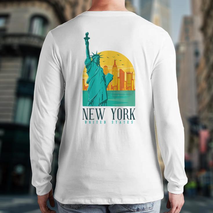 Statue Of Liberty Retro Vintage New York City Nyc Ny Back Print Long Sleeve T-shirt