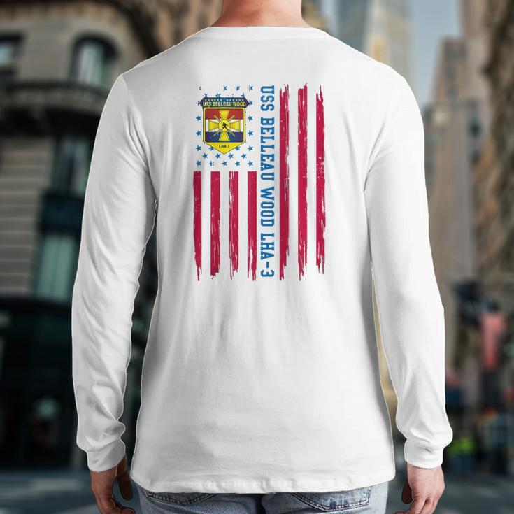 Uss Belleau Wood Lha-3 Amphibious Assault Usa Flag Veteran Back Print Long Sleeve T-shirt