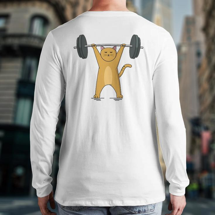 Weightlifting Cat Barbell Fitness Lovers Back Print Long Sleeve T-shirt