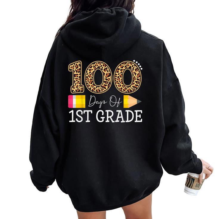 100 Days Of First Grade Leopard Happy 100Th Day Of School Women Oversized Hoodie Back Print