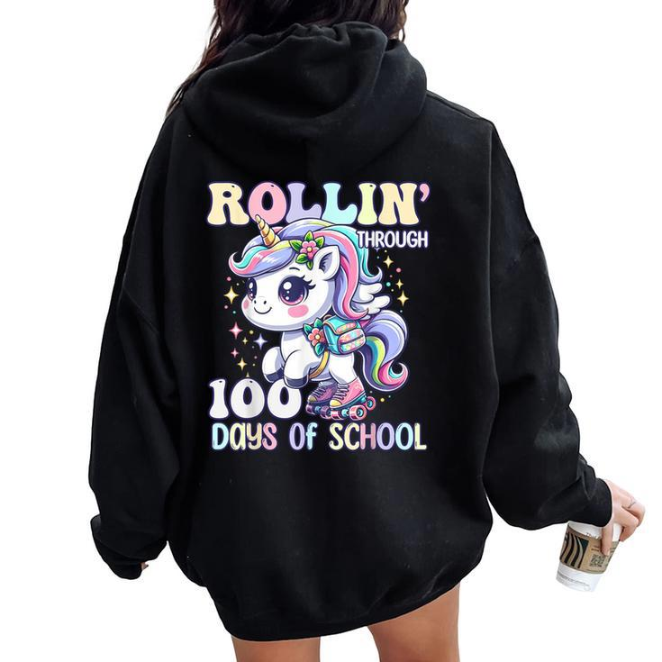100 Days Of School Girls Teacher 100Th Day Unicorn Outfit Women Oversized Hoodie Back Print