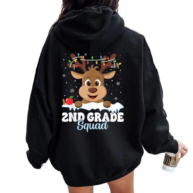2Nd Grade Teacher Christmas Second Grade Squad Reindeer Xmas Women Oversized Hoodie Back Print