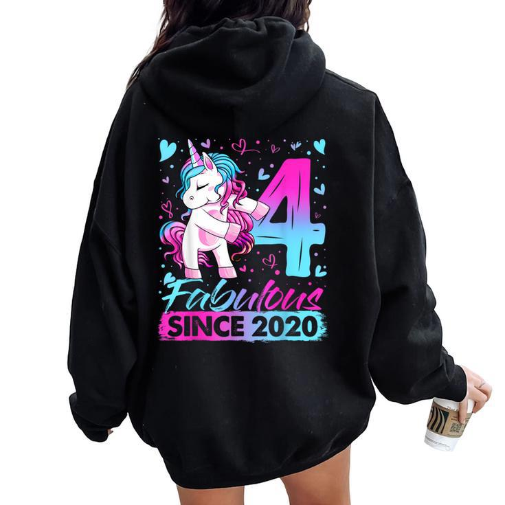 4 Years Old Flossing Unicorn 4Th Birthday Girl Party Women Oversized Hoodie Back Print
