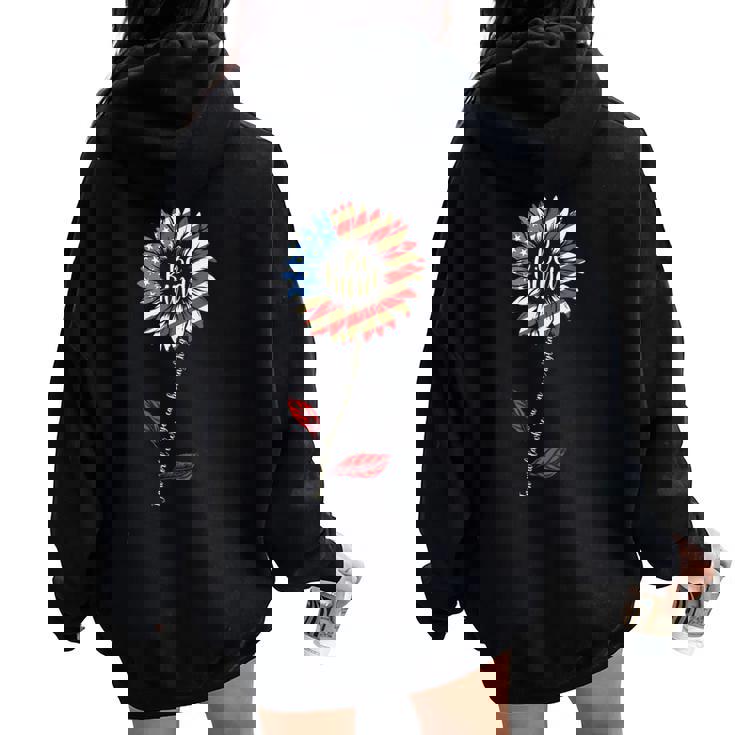 4Th Of July Be Kind Sunflower Red White And Blue Women Oversized Hoodie Back Print