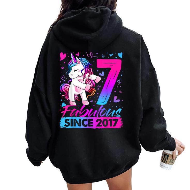 7 Years Old Flossing Unicorn 7Th Birthday Girl Party Women Oversized Hoodie Back Print