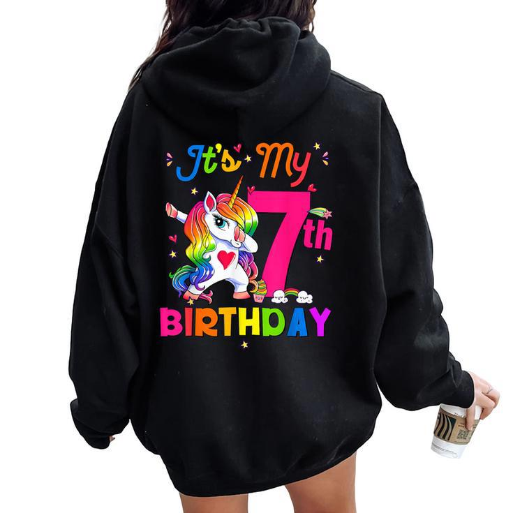 7 Years Old Unicorn It's My 7Th Birthday Girl Party Women Oversized Hoodie Back Print