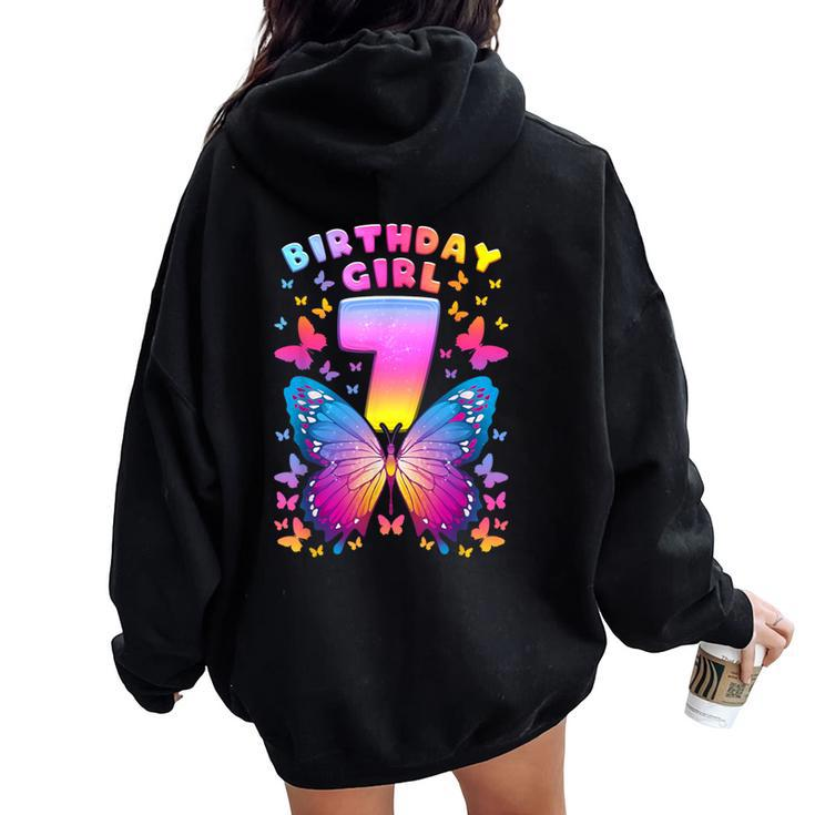 7Th Birthday Girl 7 Years Butterfly Number 7 Women Oversized Hoodie Back Print