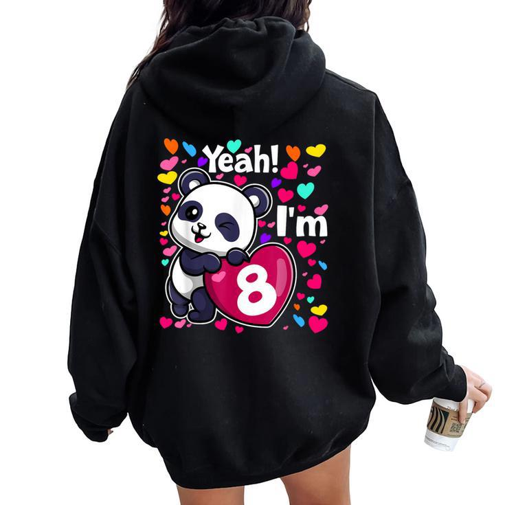 8 Years Old 8Th Birthday Panda Hearts Cute Girl Party Women Oversized Hoodie Back Print