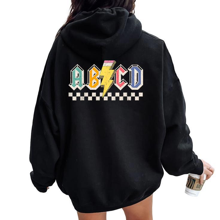 Abcd Back In Class First Day Back To School Teacher Student Women Oversized Hoodie Back Print