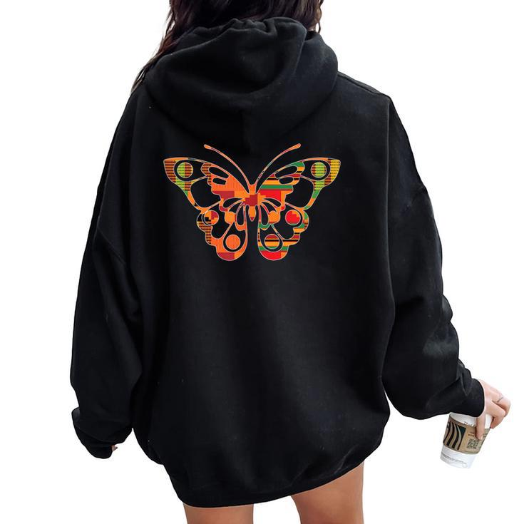 African Style Butterfly With Kente Pattern Women Oversized Hoodie Back Print