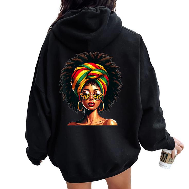 Afro Woman African Melanin Headscarf Nubian Black History Women Oversized Hoodie Back Print