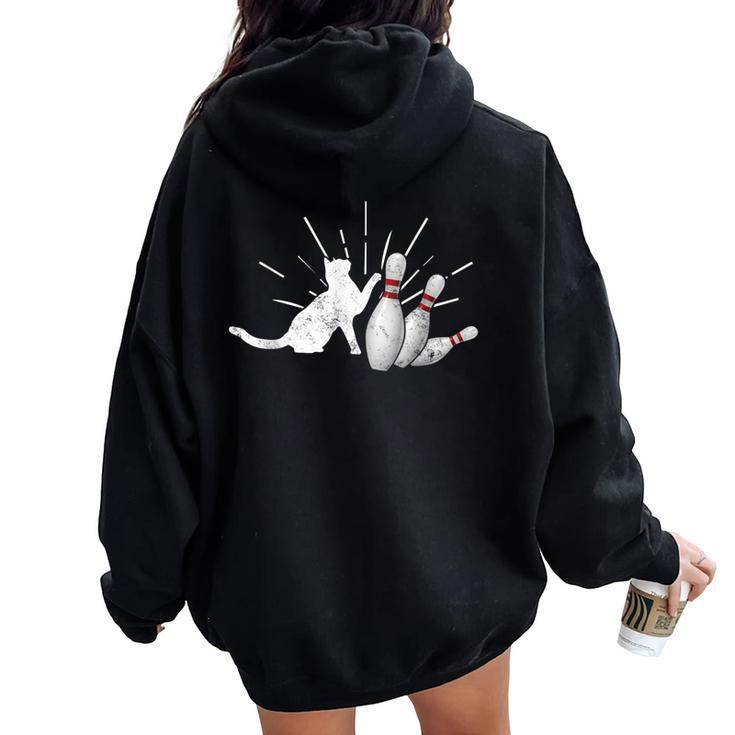 Alley Cat Tipping Pins Bowling Women Oversized Hoodie Back Print