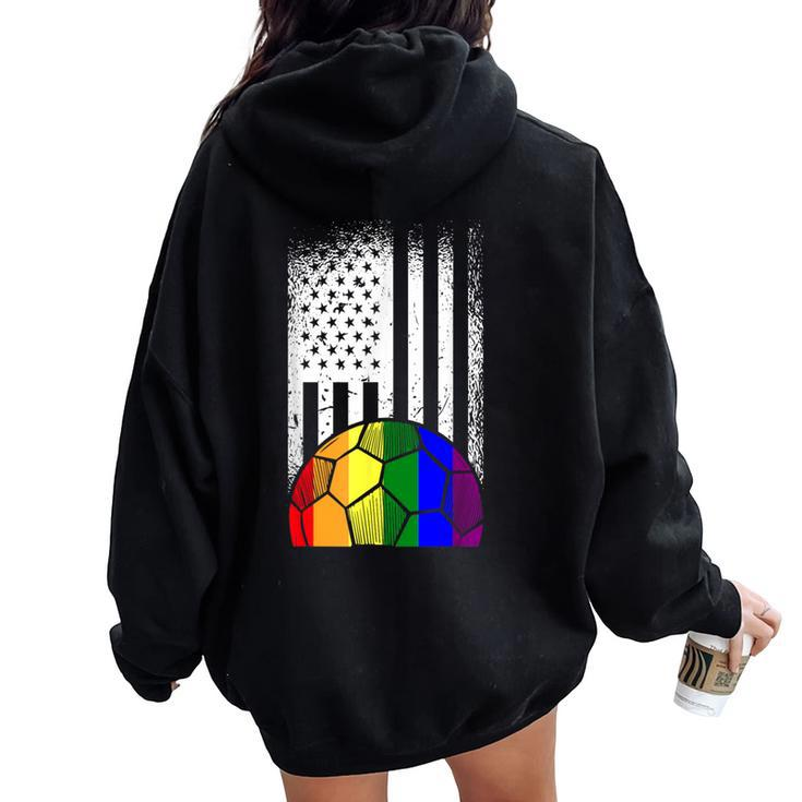 American Flag Soccer Ball Lgbt-Q Rainbow Gay Pride Ally Women Oversized Hoodie Back Print