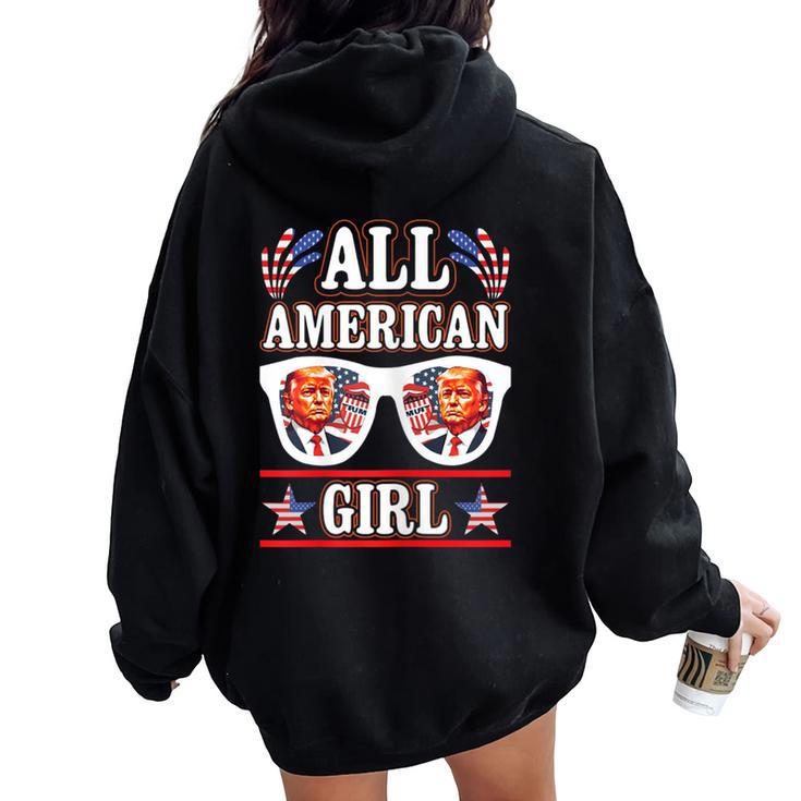 All American Girl Retro Love Heart Trump Usa American Flag Women Oversized Hoodie Back Print