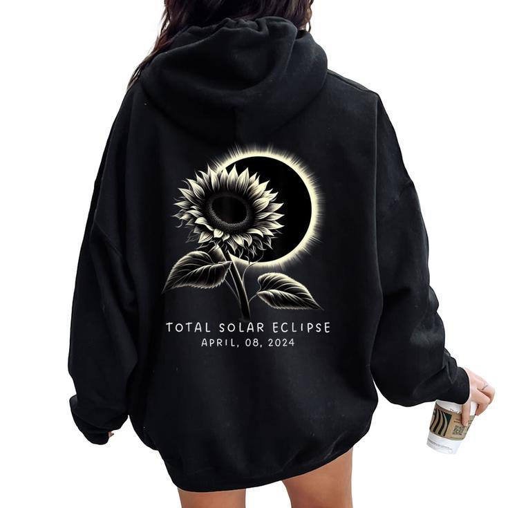 American Totality Solar Eclipse Sunflower April 8 2024 Women Oversized Hoodie Back Print