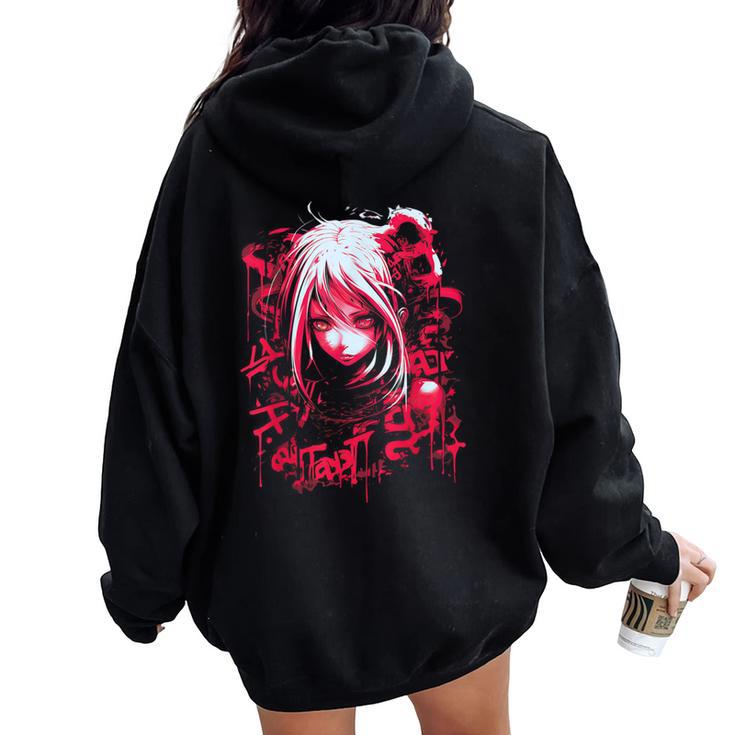 Anime Goth Girl Japanese Aesthetic Grunge Horror Women Oversized Hoodie Back Print