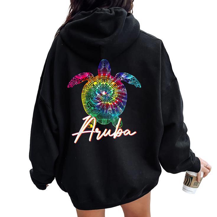 Aruba Tie Dye Sea Turtle Matching Family Vacation Women Oversized Hoodie Back Print