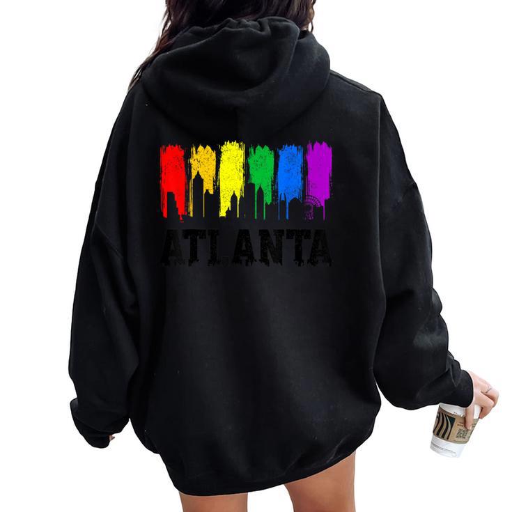 Atlanta Skyline Rainbow Atl Lgbtq Gay Pride Month Women Oversized Hoodie Back Print