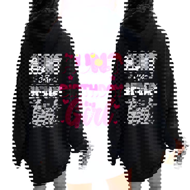 Aunt Of The Birthday Girl Cat Kitty Family Matching Women Oversized Hoodie Back Print
