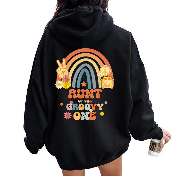 Aunt Of The Groovy One Rainbow Boho Birthday Party Women Oversized Hoodie Back Print