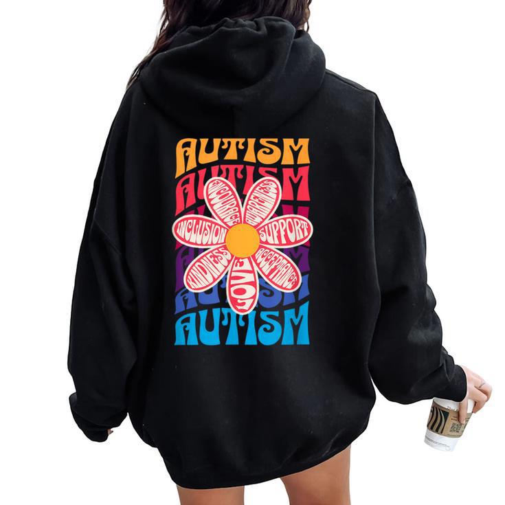 Autism Awareness Flower Acceptance Inclusion Love Support Women Oversized Hoodie Back Print
