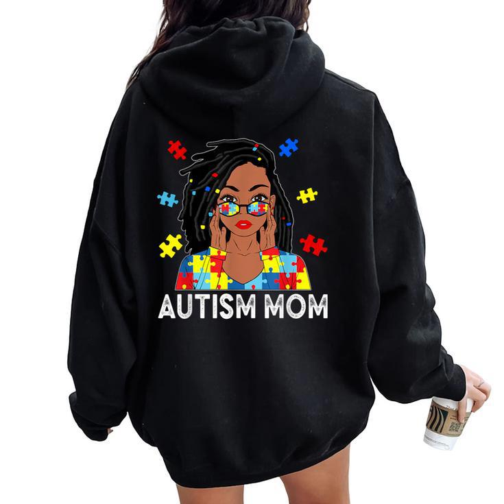 Autism Mom African American Loc'd Autism Awareness Women Oversized Hoodie Back Print