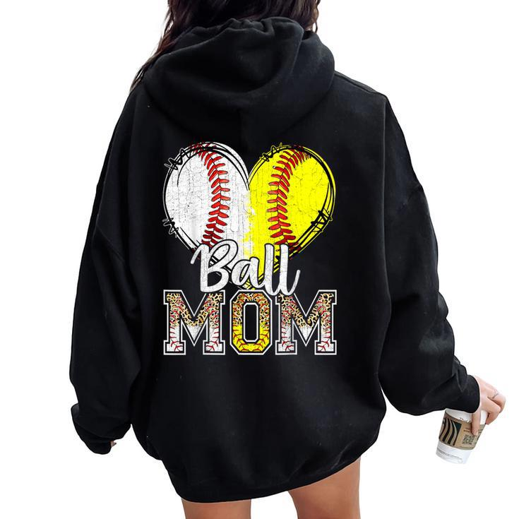 Ball Mom Heart Baseball Softball Mama 2024 Women Oversized Hoodie Back Print