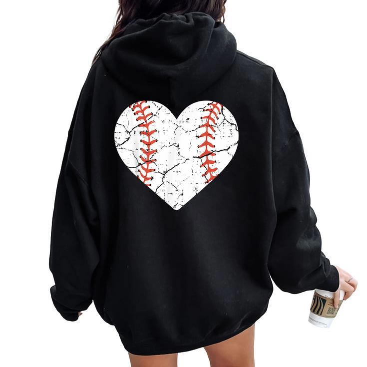 Baseball Heart Sports Player Coach Fan Girls Women Oversized Hoodie Back Print