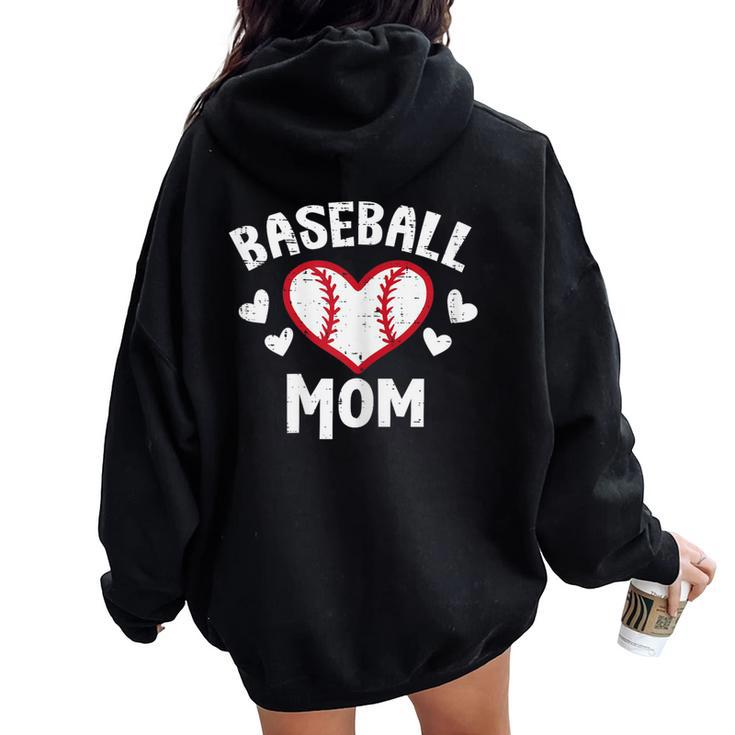 Baseball Mom Heart Family Matching Mommy Mama Women Women Oversized Hoodie Back Print