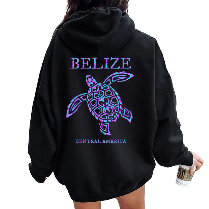 Belize Sea Turtle Retro Boys Girls Vacation Souvenir Women Oversized Hoodie Back Print