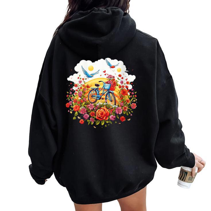 Bicycle Through A Field Of Flowers Idea Creative Inspiration Women Oversized Hoodie Back Print