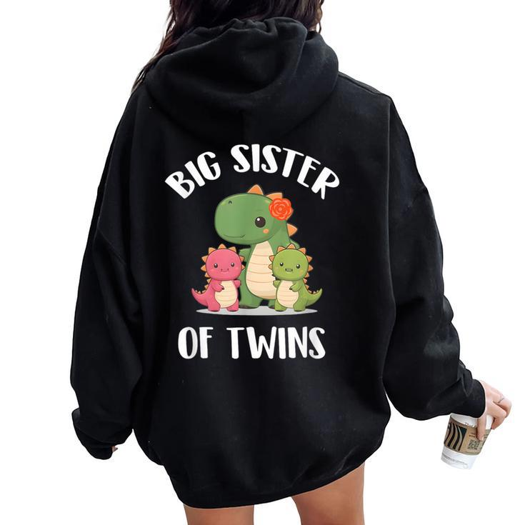 Big Sister Of Twins Dinosaur Girls Women Oversized Hoodie Back Print